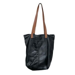 THE SAK Leather Tote Shoulder Bag Black Brown Handles